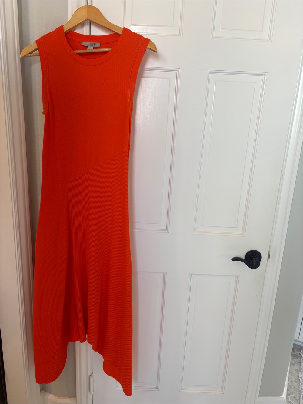 AllSaints Bright Orange High-Low Sleeveless Dress